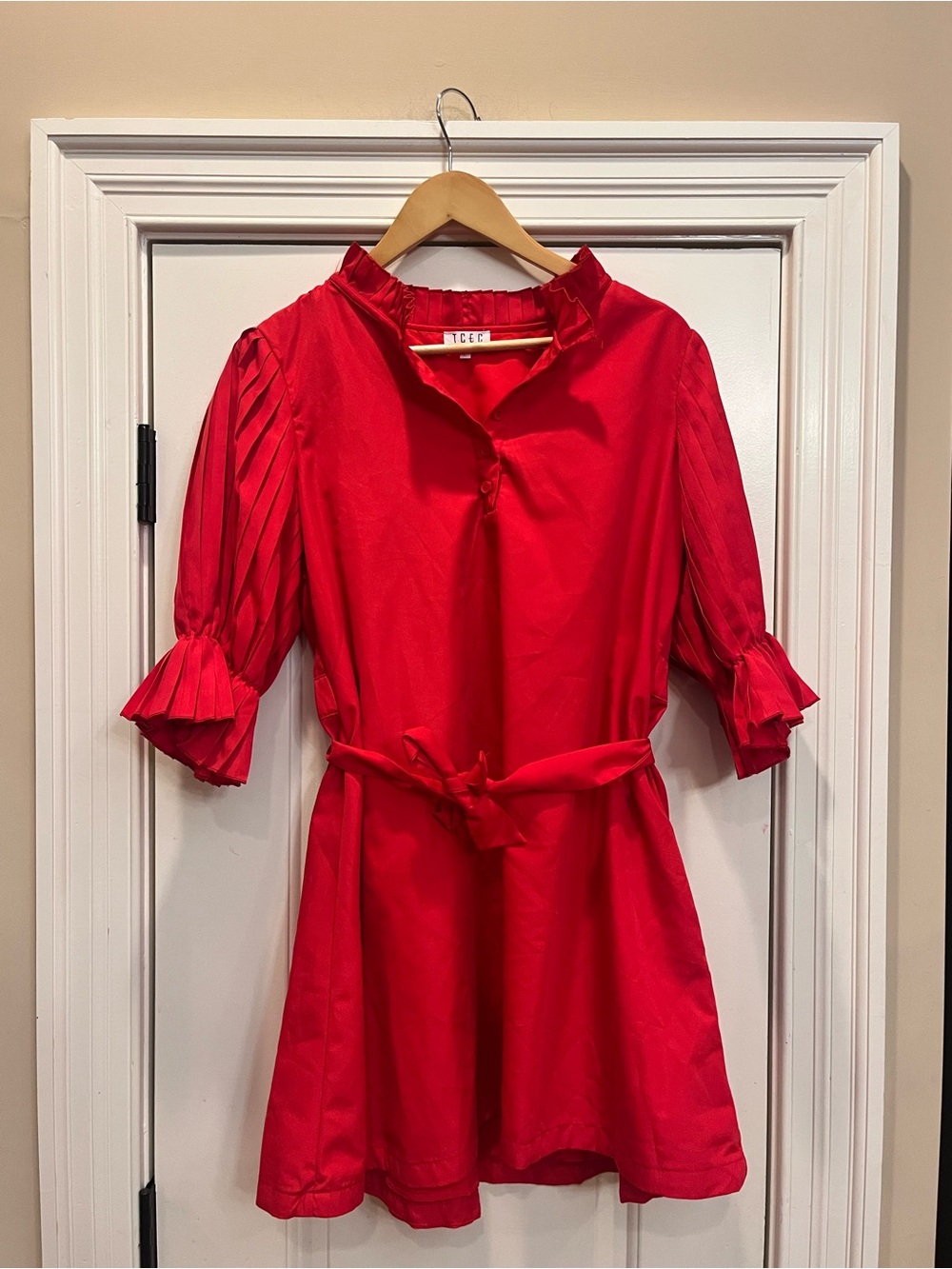 TCEC Red Long Sleeve Belted Dress